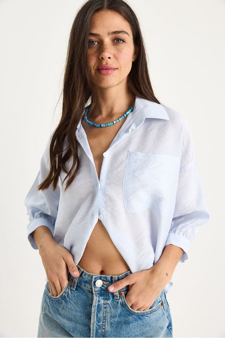 Gestructureerde Crop Shirt met Knopsluiting en Zak - Image 4
