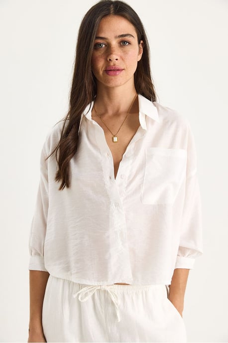 Gestructureerde Crop Shirt met Knopsluiting en Zak - Image 1