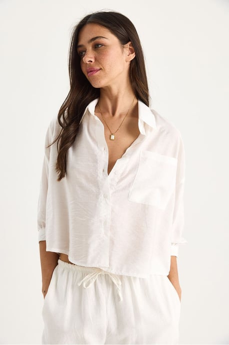 Gestructureerde Crop Shirt met Knopsluiting en Zak - Image 2