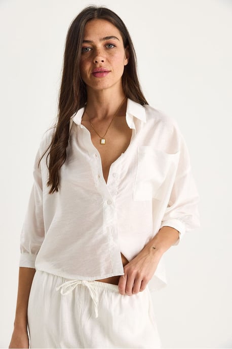 Gestructureerde Crop Shirt met Knopsluiting en Zak - Image 3
