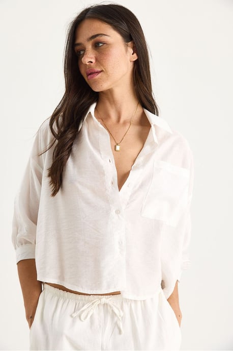 Gestructureerde Crop Shirt met Knopsluiting en Zak - Image 4