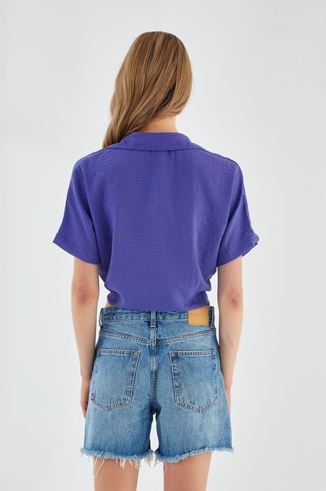 V-hals met striksluiting slim fit crop shirt - Image 6