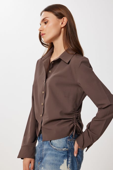Aansluitende Poplin Shirt met Rimpel Detail - Image 2