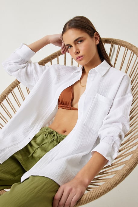 Oversized Geverfde Katoenen Shirt met Zak - Image 1