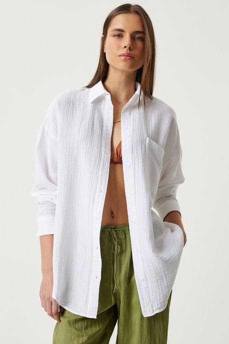 Oversized Geverfde Katoenen Shirt met Zak - Image 3