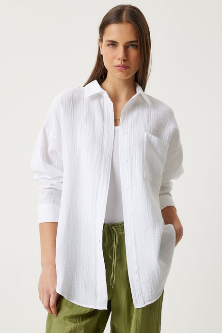 Oversized Geverfde Katoenen Shirt met Zak - Image 4