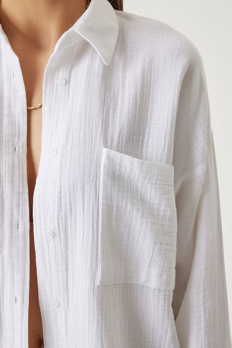 Oversized Geverfde Katoenen Shirt met Zak - Image 5