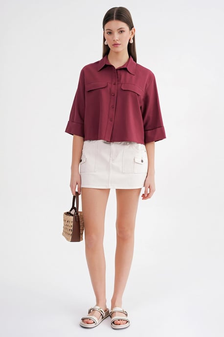 Korte Mouw Crop Poplin Shirt - Image 2