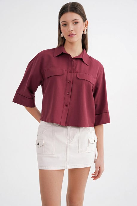Korte Mouw Crop Poplin Shirt - Image 4