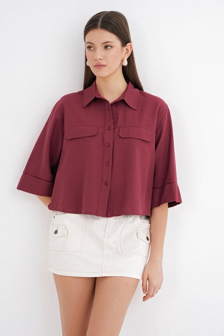 Korte Mouw Crop Poplin Shirt - Image 5
