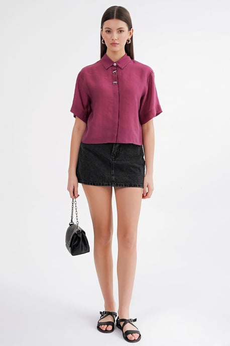 Korte Mouw Crop Shirt met Steenaccessoires - Image 2