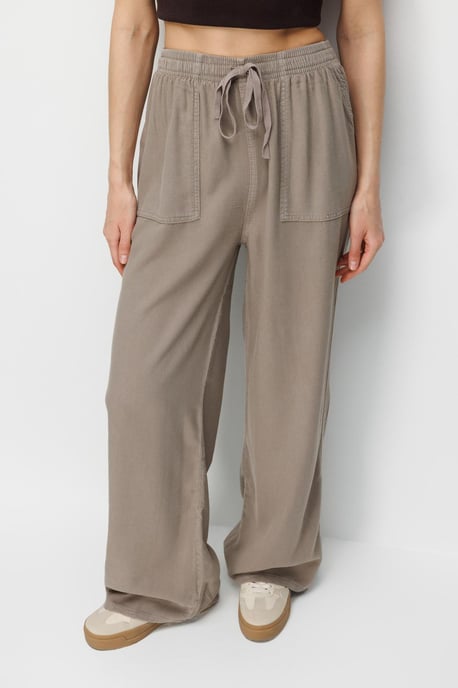 Middenhoog Taille Rechte Pijpen Katoenen Broek met Striksluiting - Image 2