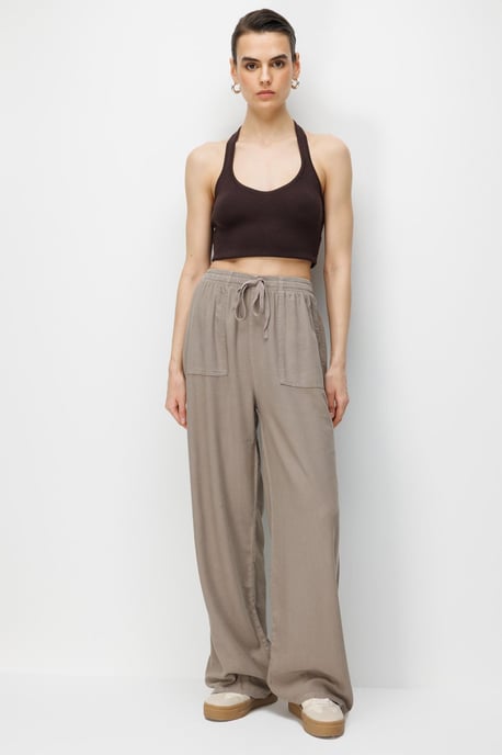Middenhoog Taille Rechte Pijpen Katoenen Broek met Striksluiting - Image 3
