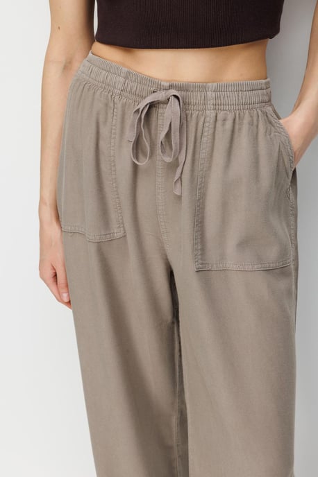 Middenhoog Taille Rechte Pijpen Katoenen Broek met Striksluiting - Image 5