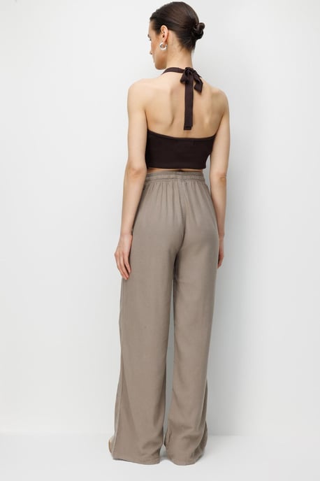 Middenhoog Taille Rechte Pijpen Katoenen Broek met Striksluiting - Image 6