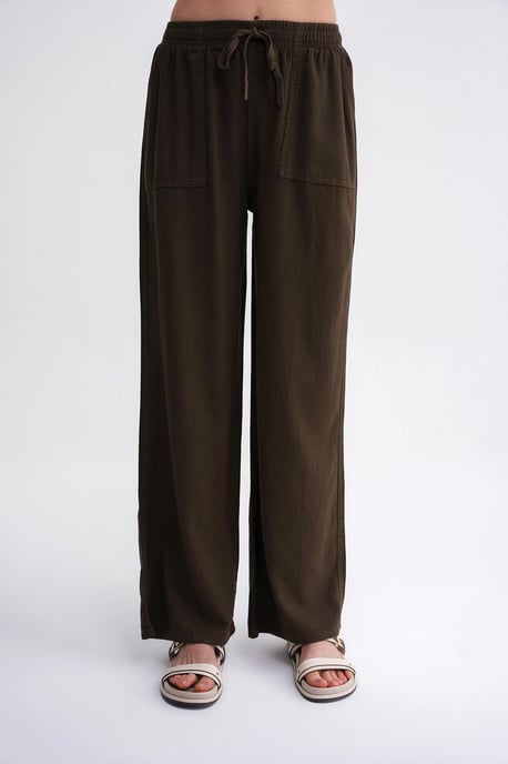 Middenhoog Taille Rechte Pijpen Katoenen Broek met Striksluiting - Image 4