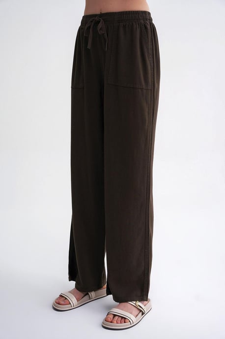 Middenhoog Taille Rechte Pijpen Katoenen Broek met Striksluiting - Image 5