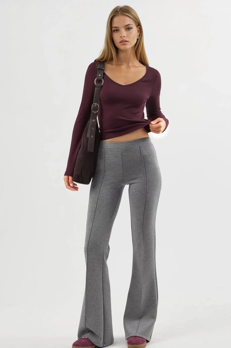 Geribbelde Elastische Flared Broek - Image 2
