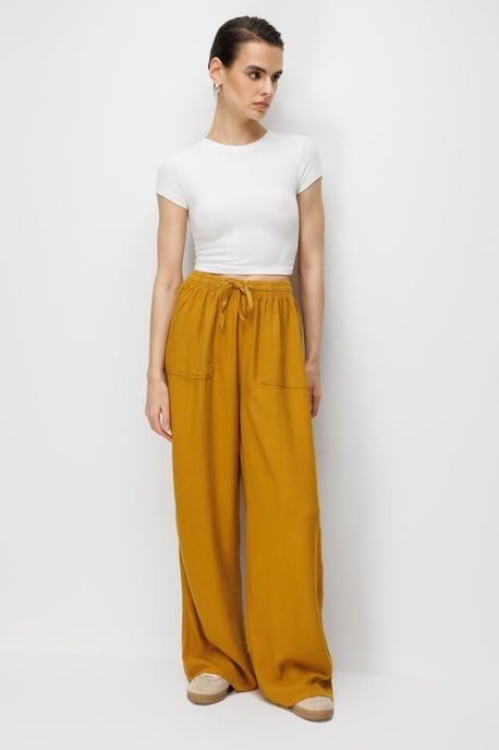 Middenhoog Taille Rechte Pijpen Katoenen Broek met Striksluiting - Image 3