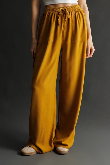 Middenhoog Taille Rechte Pijpen Katoenen Broek met Striksluiting - Image 5
