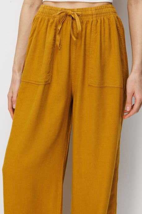 Middenhoog Taille Rechte Pijpen Katoenen Broek met Striksluiting - Image 6