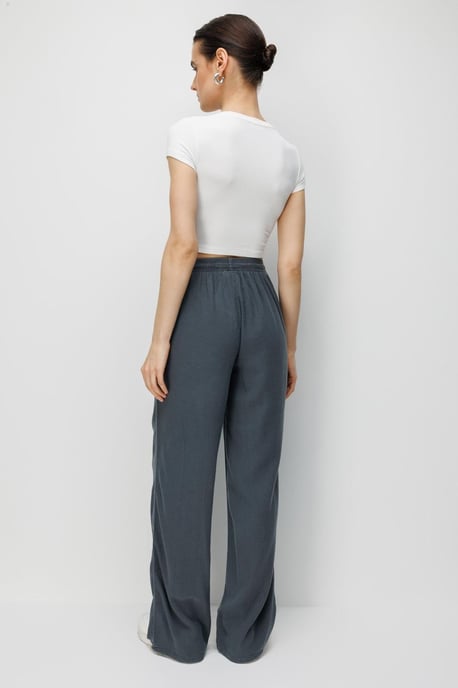 Middenhoog Taille Rechte Pijpen Katoenen Broek met Striksluiting - Image 3