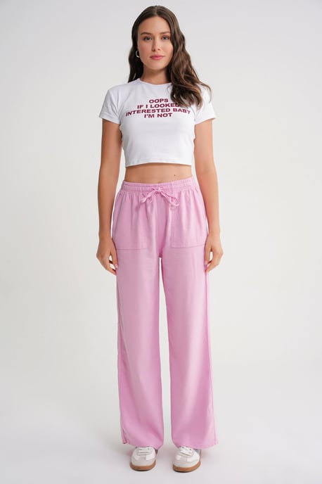 Midden taille rechte pijp katoenen broek met striksluiting - Image 2