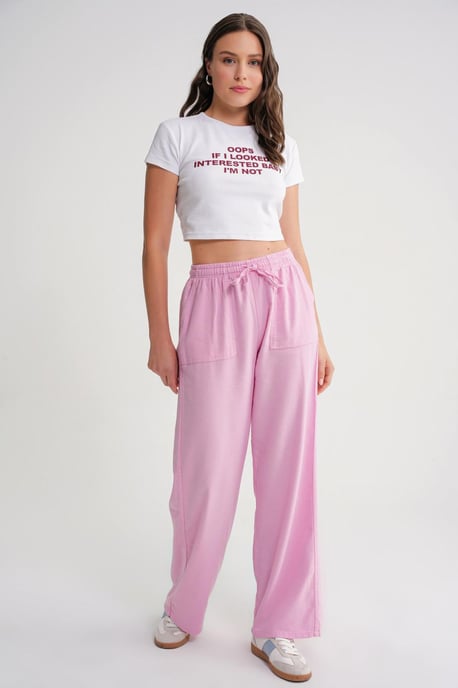 Midden taille rechte pijp katoenen broek met striksluiting - Image 4