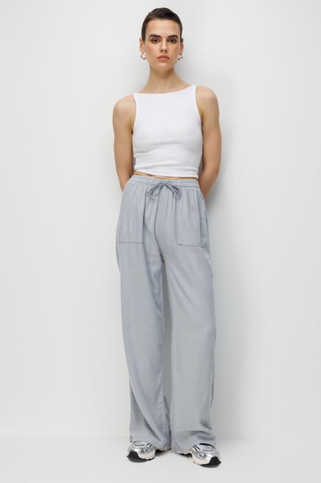 Mid Rise Rechte Pantalon van Katoen met Striksluiting - Image 1