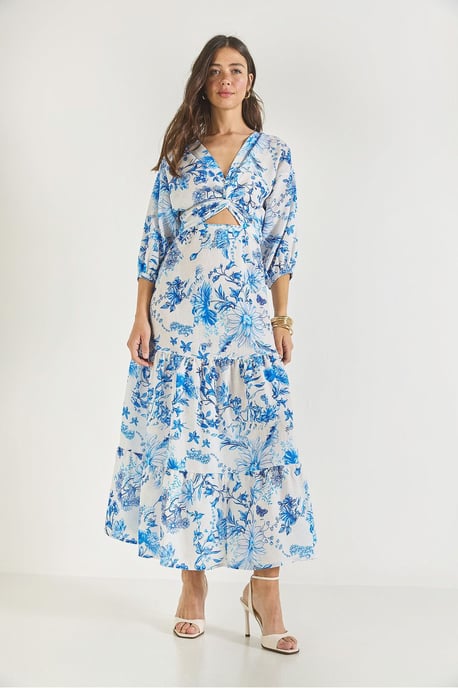 V-hals Bloemen Maxi Jurk met Strik - Image 2