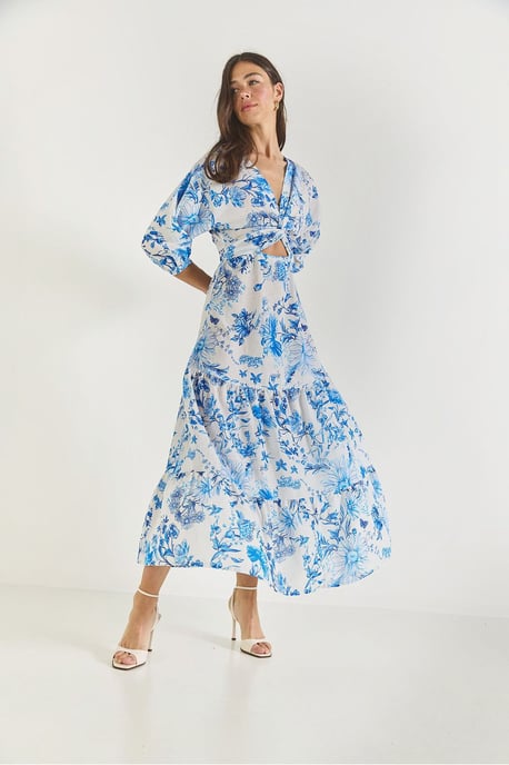 V-hals Bloemen Maxi Jurk met Strik - Image 4