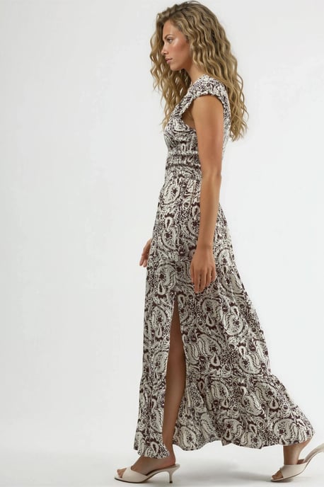 Paisley Print Maxi Jurk met Vierkante Kraag - Image 2