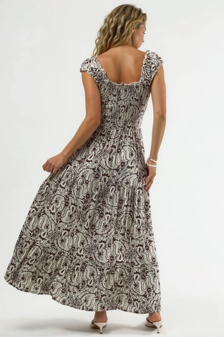 Paisley Print Maxi Jurk met Vierkante Kraag - Image 3