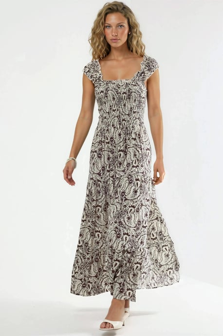 Paisley Print Maxi Jurk met Vierkante Kraag - Image 5