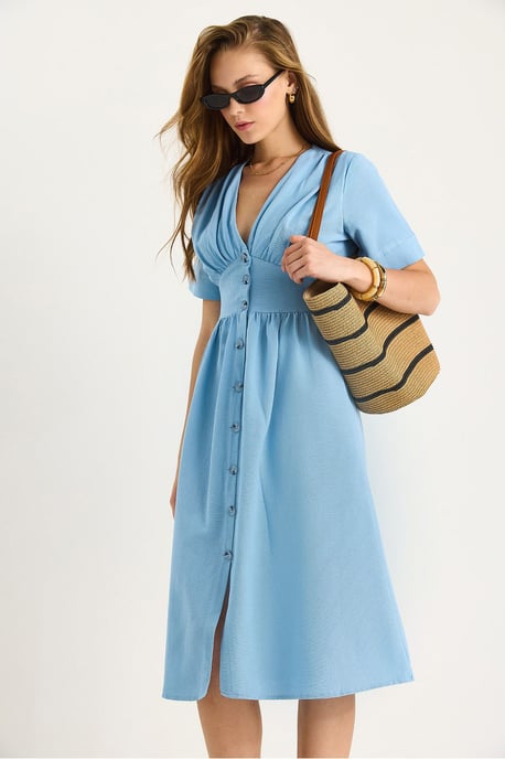 V-hals Knop Midi Shirtjurk - Image 4