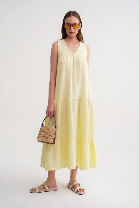 Mouwloze V-hals Muslin Midi-jurk met zakken - Image 5