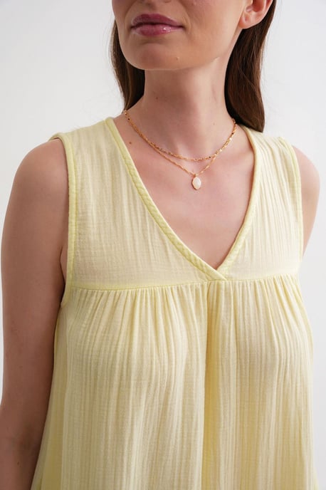 Mouwloze V-hals Muslin Midi-jurk met zakken - Image 6