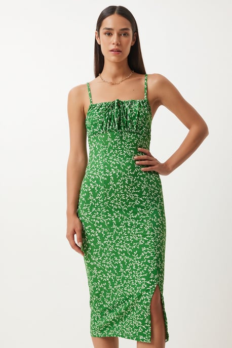 Bloemen Bodycon Midi Jurk met Split - Image 3
