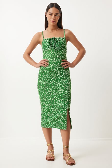 Bloemen Bodycon Midi Jurk met Split - Image 4