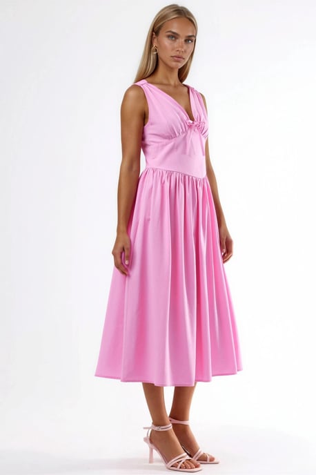 V-hals Midi Jurk met Strik Detail - Image 2