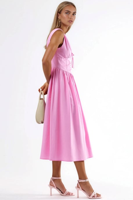 V-hals Midi Jurk met Strik Detail - Image 4