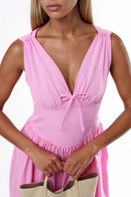 V-hals Midi Jurk met Strik Detail - Image 5