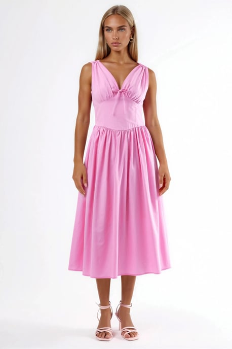 V-hals Midi Jurk met Strik Detail - Image 6