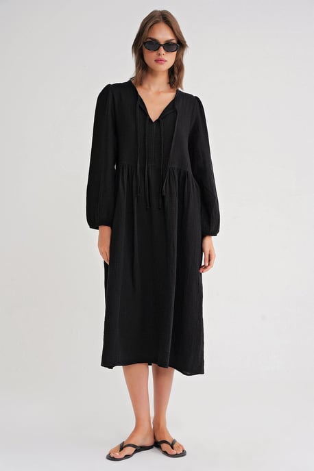 V-hals Midi-jurk met striksluiting - Image 3