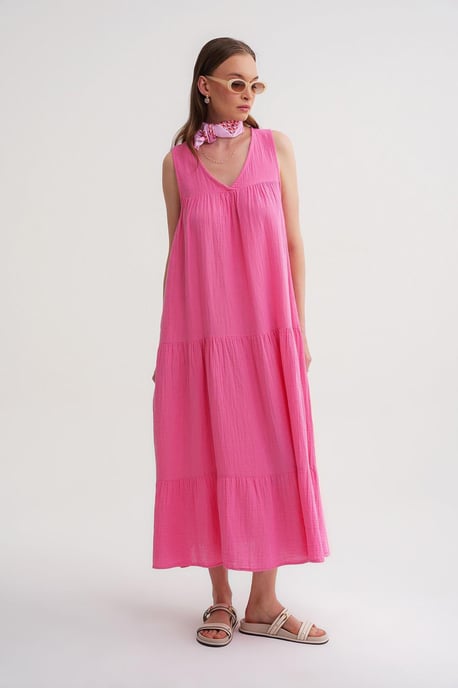 Mouwloze V-hals Muslin Midi-jurk met zakken - Image 4
