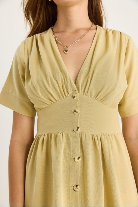 V-hals Knop Midi Shirt Jurk - Image 5