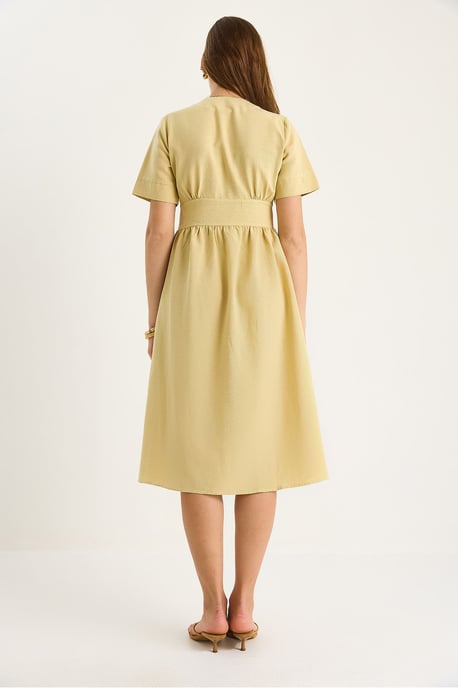 V-hals Knop Midi Shirt Jurk - Image 6