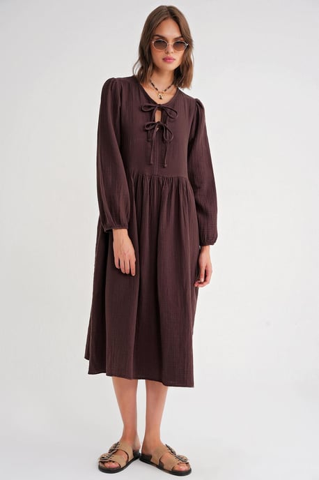 V-hals Midi-jurk met striksluiting - Image 1