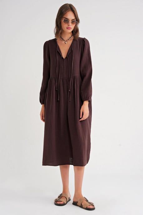 V-hals Midi-jurk met striksluiting - Image 4
