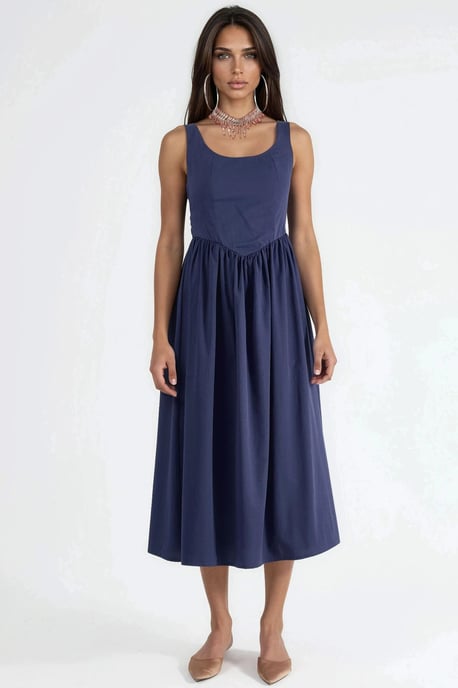 Vierkante Kraag Midi-jurk met Strikdetail - Image 5